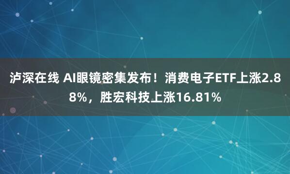泸深在线 AI眼镜密集发布！消费电子ETF上涨2.88%，胜宏科技上涨16.81%