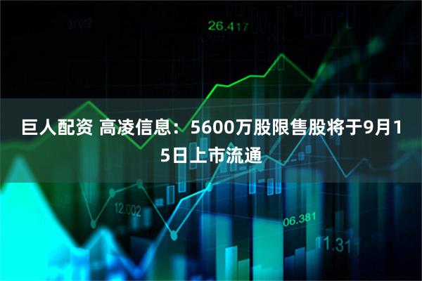 巨人配资 高凌信息：5600万股限售股将于9月15日上市流通
